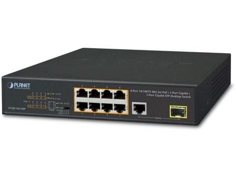 PLANET FGSD-1011HP, Uhåndtert, Gigabit Ethernet (10/100/1000), Full tosidig, Strøm over Ethernet (PoE), Rack-montering, 1U