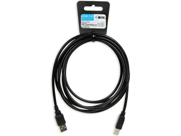 iBOX - Tulostinkaapeli - USB (uros) - USB Type B (uros) - 3 m - musta