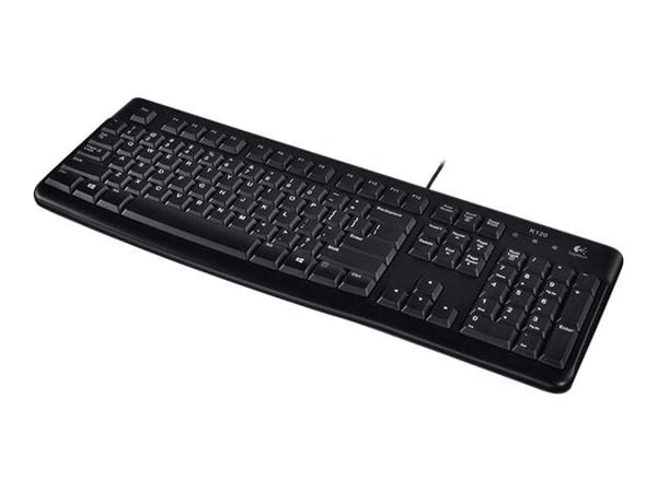 Logitech K120, Täysikokoinen (100 %), Langallinen, USB, QWERTY, musta
