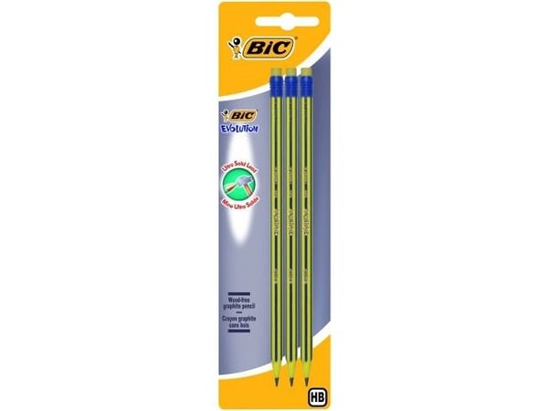 BIC EVOLUTION 646 - Blyant - grafitt - HB - med viskelær (en pakke 3)