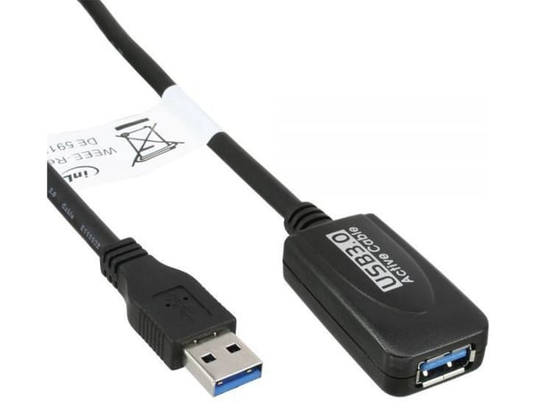 InLine 35650, 5 m, USB A, USB A, USB 3.2 Gen 1 (3.1 Gen 1), Hankjønn/hunkjønn, Sort