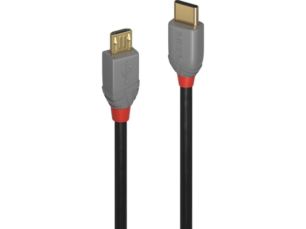 Lindy 36891, 1 m, USB C, Micro-USB B, USB 2.0, 0,48 Gbit/s, Svart, Grå