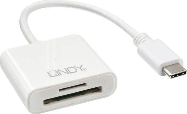 Lindy 43185, MicroSD (TransFlash), SD, Hvit, 5000 Mbit/s, Akrylonitril-butadien-styren (ABS), 2 TB, USB 3.2 Gen 1 (3.1 Gen 1) Type-C