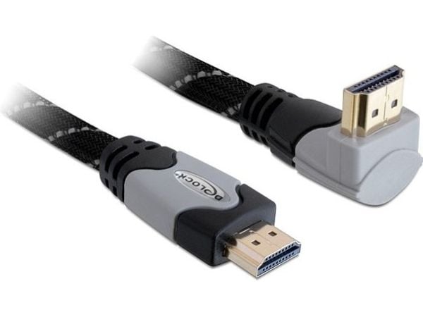 Delock High Speed HDMI with Ethernet - HDMI-kabel med Ethernet - HDMI hann til HDMI hann - 2 m - 90° kontakt