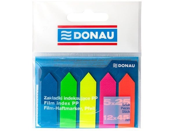 Donau indeksfaner PP pil 12x45 mm 5x25 stk miks farger (7556001PL-99)