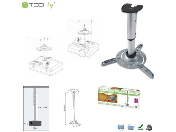 Techly ICA-PM 102XL, Tak, 15 kg, Sølv, 600 - 1020 mm, 360°, 360°
