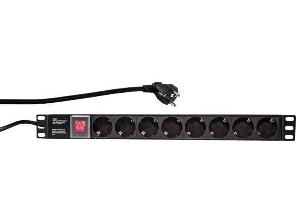 LogiLink PDU8C01, Perus, 1U, Alumiini, Musta, 8 AC-pistorasia(a), Tyyppi F