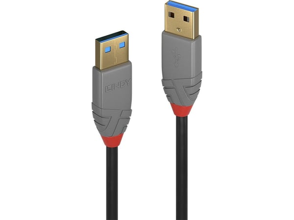 Lindy 36753, 3 m, USB A, USB A, USB 3.2 Gen 1 (3.1 Gen 1), 5 Gbit/s, Svart, Grå