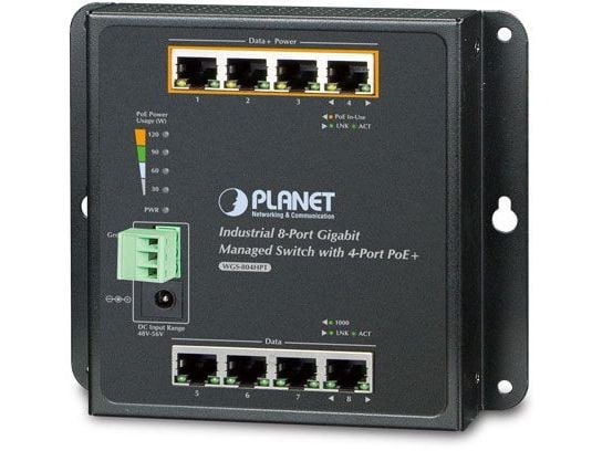PLANET WGS-804HPT - Switch - Administrerad - 4 x 10/100/1000 (PoE+) + 4 x 10/100/1000 - DIN-skenmonterbar, väggmonterbar - PoE+ (144 W) - likström