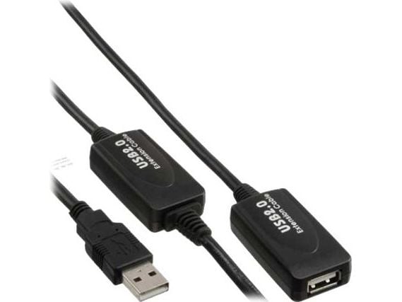 InLine 25m USB 2.0 A m/f, 25 m, USB A, USB 2.0, uros/naaras, musta