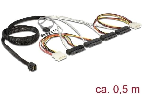Delock - SAS intern kabel - med sidebånd - SAS 6Gbit/s - 29-pins intern SAS (SFF-8482) (hunn) til 4-pin intern strøm, Mini SAS HD (SFF-8643) (hann)...