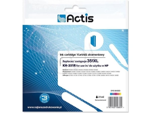 Actis KH-351R muste (korvaava HP 351XL CB338EE; vakiomuste; 21 ml; väri)