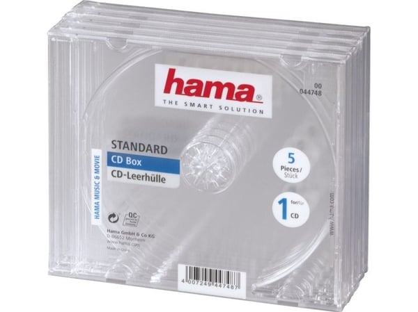 Hama CD/CD-ROM sleeves, clear, 5 pack, 1 levyt, Läpinäkyvä, 142 mm, 125 mm, 51 mm, 304 g