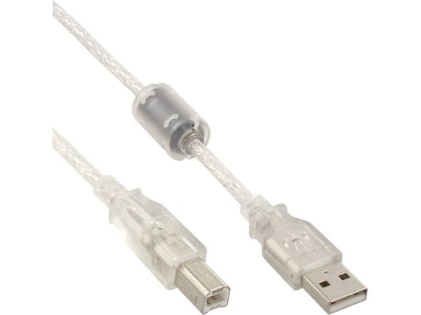 InLine® USB 2.0 kaapeli, A-B, läpinäkyvä, ferriittisydämellä, 2m