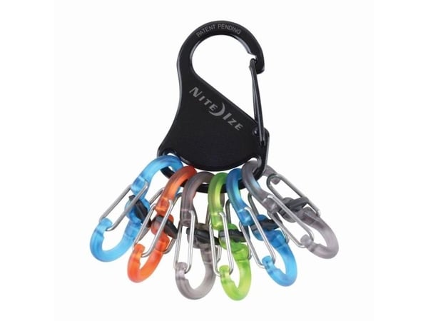Nite Ize KeyRack i rostfritt stål + 6x micro karbinhakar i plast mix färger (KLKP-01-R3)