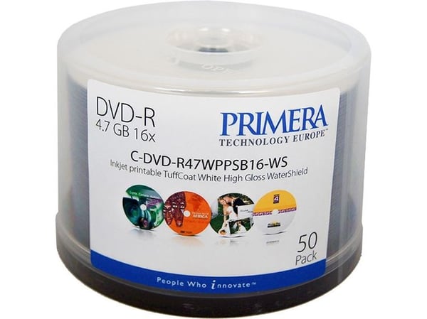 Primera TuffCoat - 50 x DVD-R - 4.7 GB 16x - høyglanset hvitt - blekkstråleskrivbar overflate, skrivbar innerring - spindel