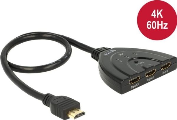 DeLOCK 18600, HDMI, Muovi, Musta, 18 Gbit/s, 600 MHz, 3840 x 2160 pikseliä