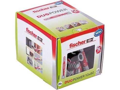Fischer DUOPOWER 10 x 80, Murstein, Betong, Foam concrete, Gipsfiberplate, Murverk, Gipsplater, Nylon, 1 cm, 80 mm, 9 cm, 25 stykker