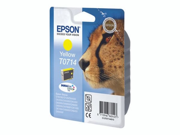 Epson Cheetah Singlepack Yellow T0714 DURABrite Ultra Ink, Keltainen, Väriainepohjainen muste, 1 kpl