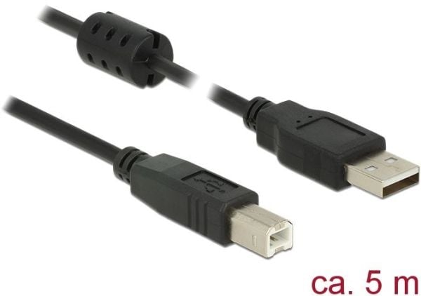 Delock - USB-kabel - USB (hann) til USB-type B (hann) - USB 2.0 - 5 m - svart