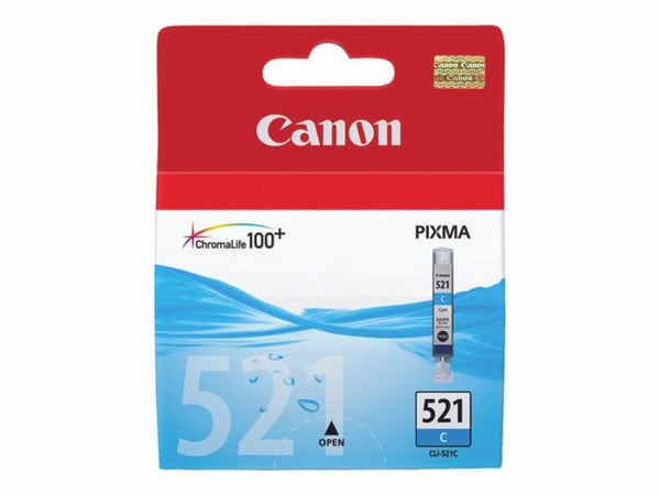 Canon CLI-521C - 9 ml - syaani - alkuperäinen - suojakupla - mustesäiliö - PIXMA iP3600, iP4700, MP540, MP550, MP560, MP620, MP630, MP640, MP980, M...