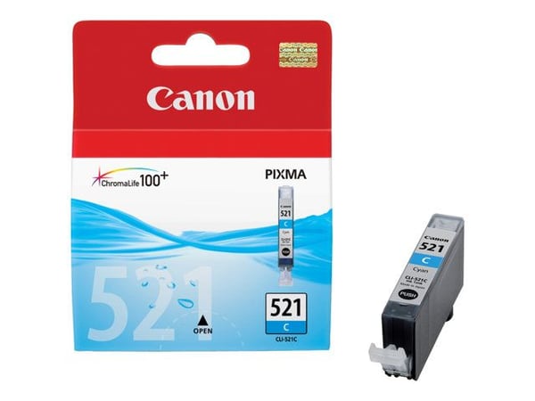 Canon CLI-521C - 9 ml - syaani - alkuperäinen - suojakupla - mustesäiliö - PIXMA iP3600, iP4700, MP540, MP550, MP560, MP620, MP630, MP640, MP980, M...