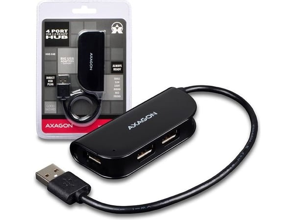 Axagon HUE-X4B, USB 2.0, USB 2.0, 480 Mbit/s, Svart, Plast, 0,2 m
