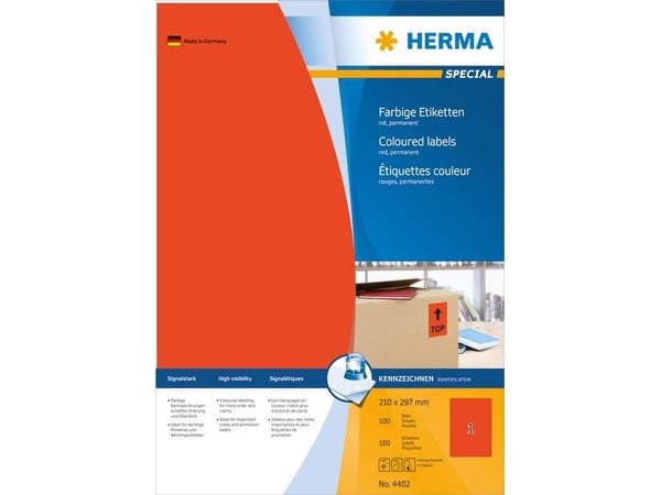 HERMA Special - Papper - matt - permanent självhäftande - röd - A4 (210 x 297 mm) 20 etikett (er) (20 ark x 1) etiketter