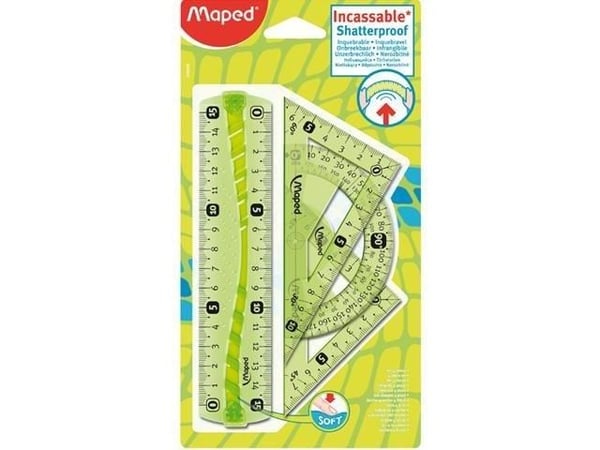 Maped Flex, Protractor, Linjal, Trekant, 4 stykker, Blå, Translucent, Plastikk, 45° & 60°, Halvsirkel