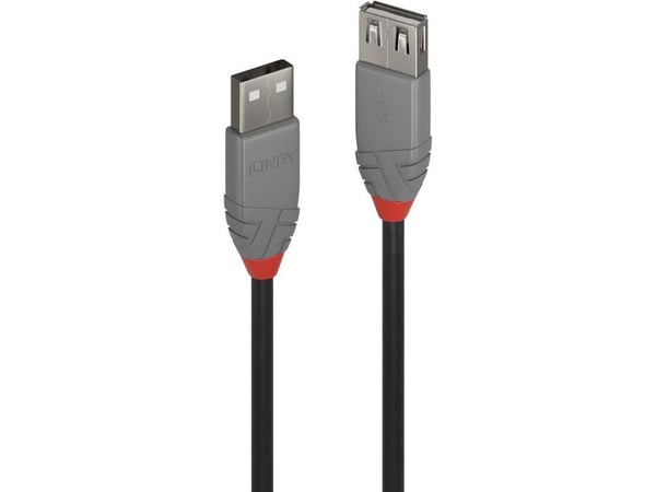 Lindy 36701, 0,5 m, USB A, USB A, USB 2.0, 480 Mbit/s, Sort, Grå