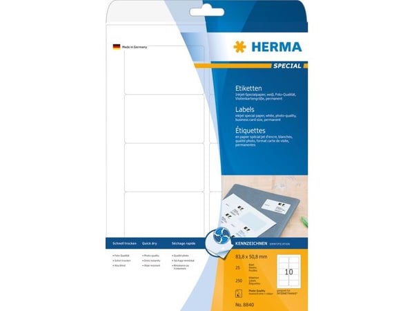 HERMA Special - Papir - matt - permanent selv-adhesiv - belagt - hvit - 83.8 x 50.8 mm - 90 g/m² - 250 etikett(er) (25 ark x 10) adresselapper