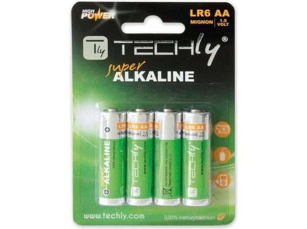 Techly LR06 AA 1.5V, Engangsbatteri, AA, Alkalinsk, 1,5 V, 4 stykker, Flerfarget