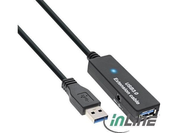 InLine 35655, 10 m, USB A, USB A, USB 3.2 Gen 1 (3.1 Gen 1), Hankjønn/hunkjønn, Sort