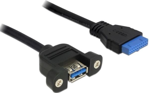 Delock USB 3.0 Pin Header - Intern-til-ekstern USB-kabel - USB-type A (hunn) til 19-pins USB 3.0-plugg (hunn) - 50 cm - svart
