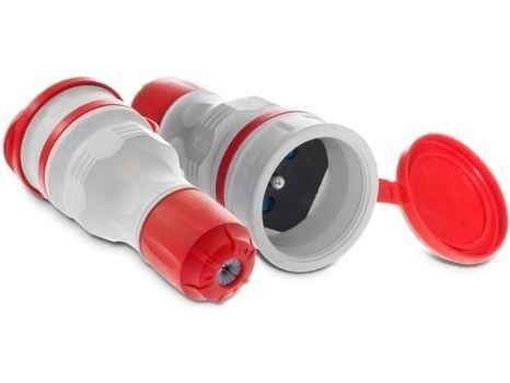 KEL Kannettava pistorasia läpällä 16A 2P+Z 250V IP54 harmaa/punainen GN-54 (W-98001)