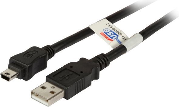 USB2.0 liitäntäkaapeli A-Mini B (5-nastainen), St.-St., 1,8m, musta, Premium (K5251SW.1,8)