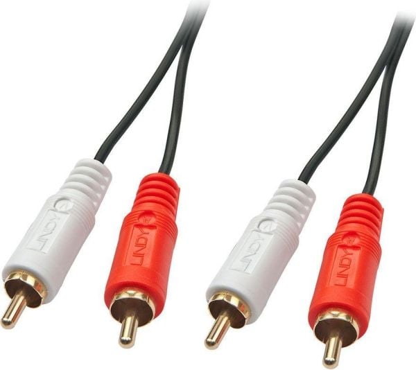 Lindy 35660, 2 x RCA, Hankjønn, 2 x RCA, Hankjønn, 1 m, Rød, Hvit