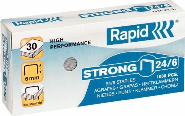 Rapid Strong - Nastat - 24/6 - 6 mm - galvanoitu teräs - pakkaus 1000 kpl - Classic K2, K45; Economy E15, E26; Fashion F18; Fashion StandUP Ultimat...