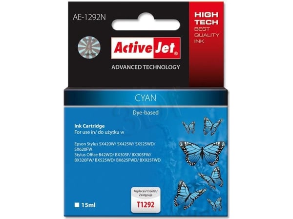 Activejet AE-1292N, Høyt (XL) utbytte, Cyan, Fargestoffbasert blekk, 15 ml, 1 stykker, Enkeltpakke