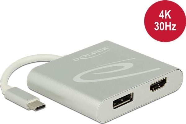 Delock - Ekstern videoadapter - USB-C - HDMI, DisplayPort - sølv - løsvekt