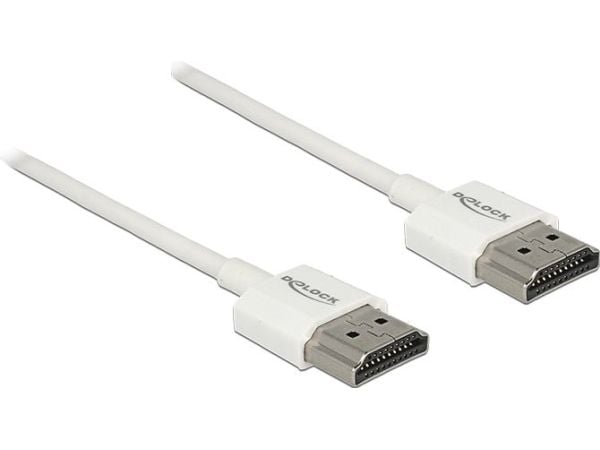 Delock High Speed HDMI with Ethernet - HDMI-kabel med Ethernet - HDMI hann til HDMI hann - 25 cm - trippel beskyttelse - hvit - 4K-støtte