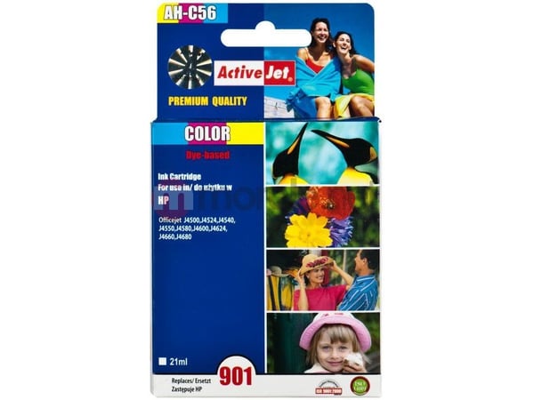 Activejet AH-901CR, Korkea (XL) värintuotto, Syaani, Magenta, Keltainen, Väripohjainen muste, 21 ml, 1 kpl, Kertapakkaus