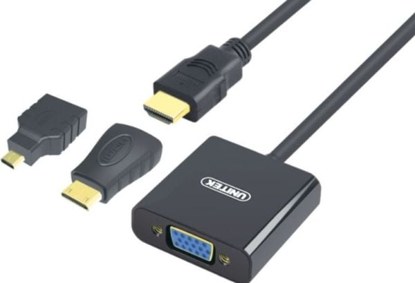 UNITEK Y-6355, VGA (D-Sub), HDMI-tyyppi A (vakio), Uros, Naaras, Musta, HDMI naaras - micro HDMI koiras, HDMI naaras - mini HDMI koiras