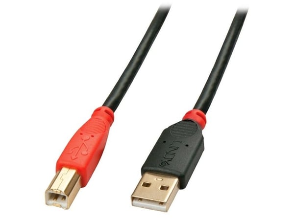 Lindy 42761, 10 m, USB A, USB B, USB 2.0, Hankjønn/hankjønn, Svart, Rød