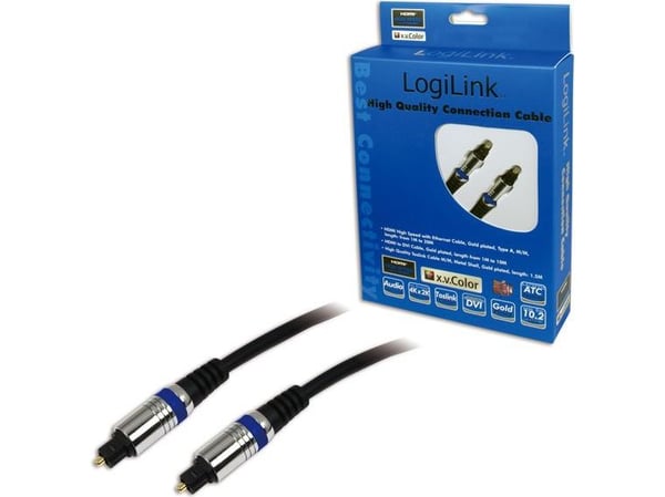 LogiLink Toslink 1.5m, TOSLINK, Hankjønn, TOSLINK, Hankjønn, 1,5 m, Sort