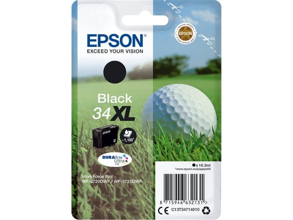 Epson 34XL - 16.3 ml - XL - svart - original - blære med RF/lyd-alarm - blekkpatron - for WorkForce Pro WF-3720DWF, WF-3725DWF