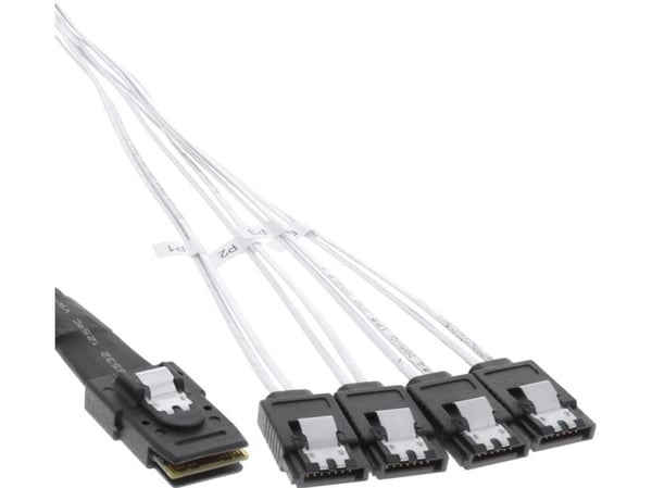 InLine 27620B, 1 m, Mini SAS SFF-8087 uros, SATA x 4, Rød