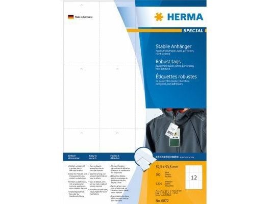 HERMA Special - Ikke-adhesiv - perforert - hvit - 52.5 x 93.5 mm 1200 etikett(er) (100 ark x 12) merkelapper