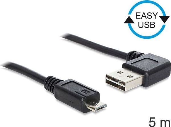 Delock EASY-USB - USB-kabel - Micro-USB type B (hann) til USB (hann) - USB 2.0 - 5 m - svart