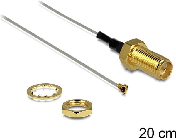 Delock - Antennekabel - RP-SMA (hunn) til I-PEX (hann) - 20 cm - koaksial - grå
